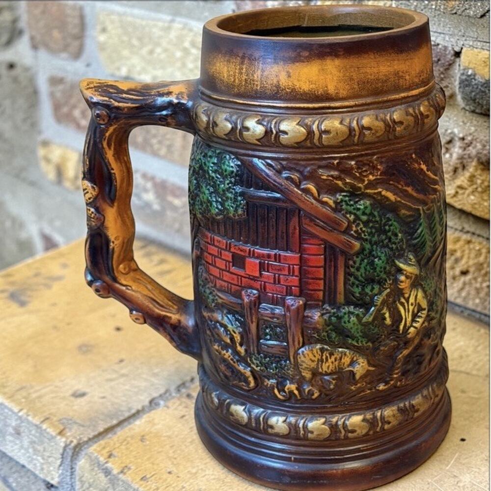 VINTAGE JAPAN Extra Large Carved Beer Stein 12” Giant Bar Decor 3403-62